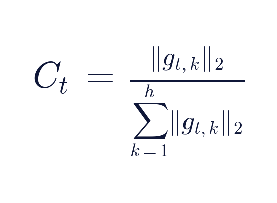 C_t = ‖g_{t,k}‖₂ / Σ‖g_{t,k}‖₂