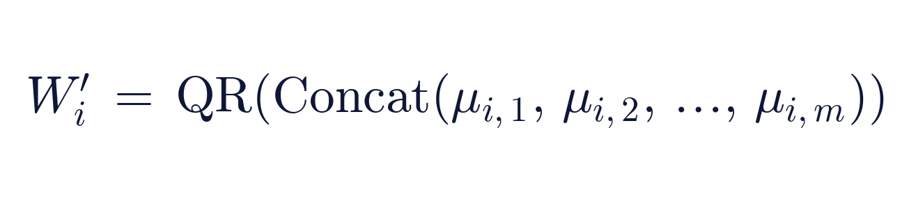 ω_{i,j} = QR(merge(Wᵢ_clusters))