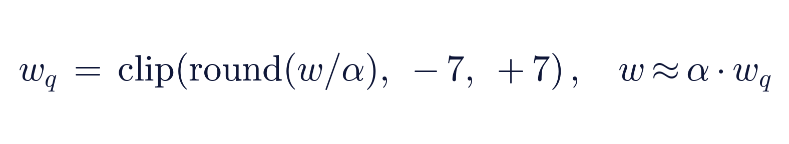 w_q = round(w / α) ∈ [−7, 7]